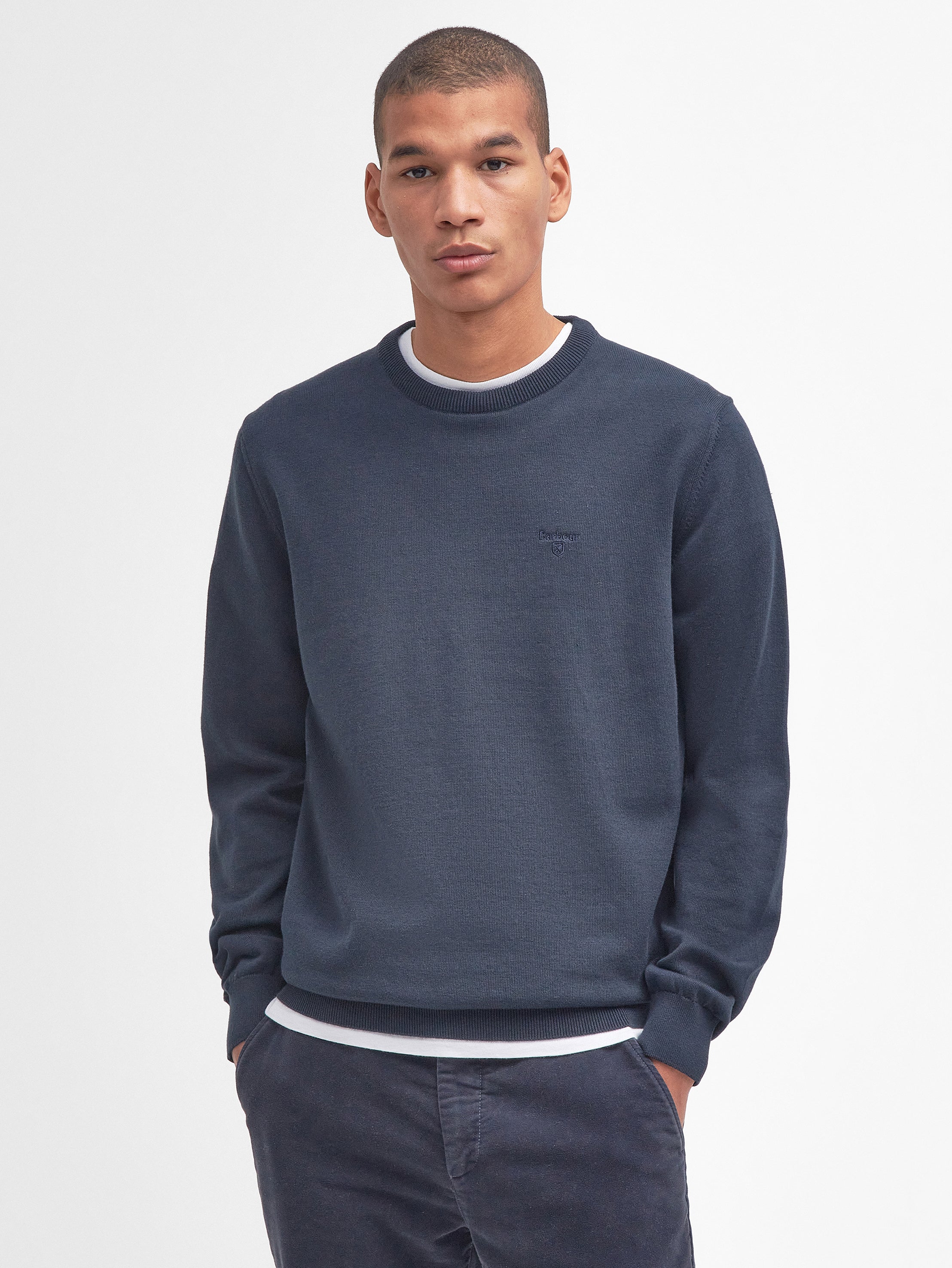 Barbour Pima Cotton Crew Neck Sweater Navy