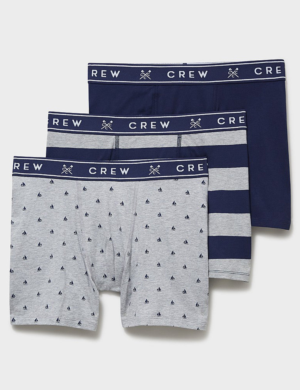 Crew Clothing Jersey Boxer 3 Pack - Grey Boats