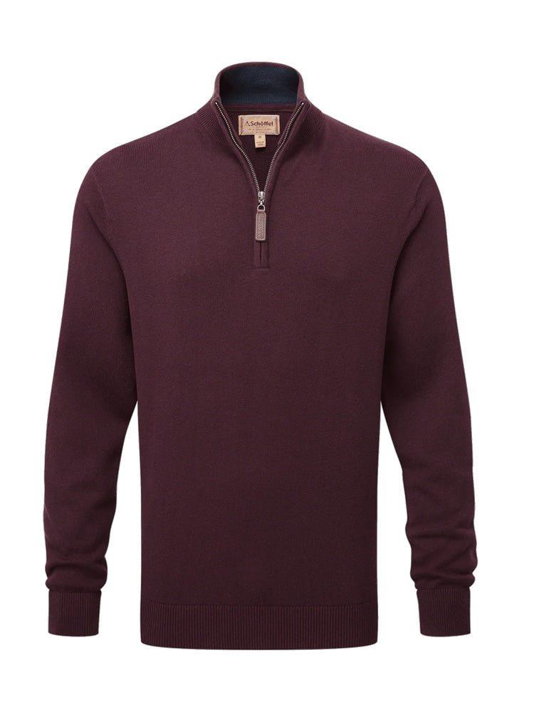 Schoffel Calton Cotton Cashmere Quarter Zip Jumper Wine