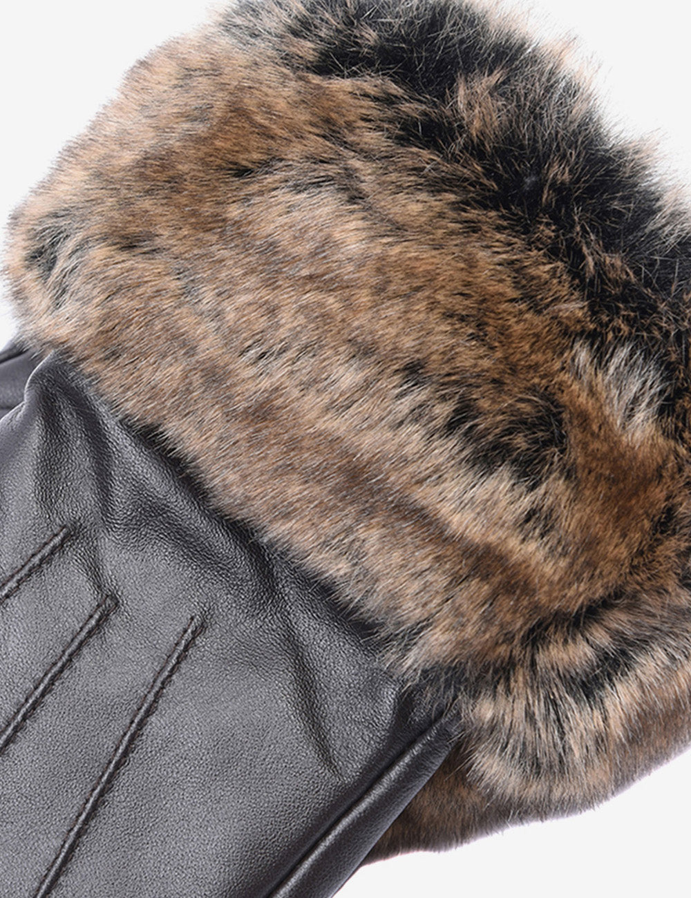 Barbour Fur Trimmed Leather Gloves - Dark Brown