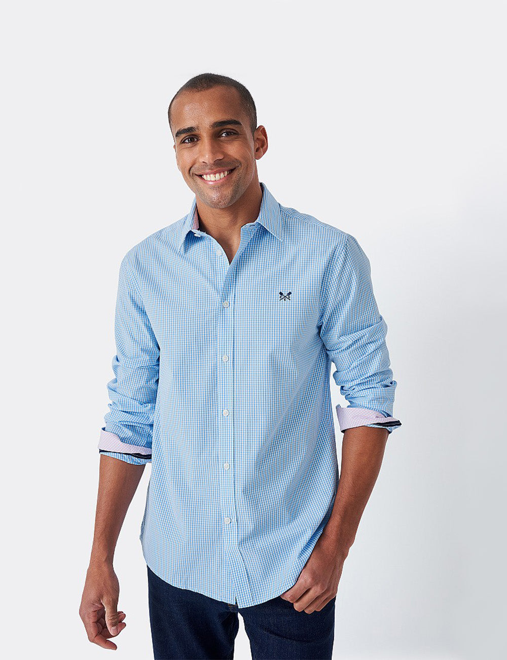 Crew Clothing Micro Gingham Classic Fit Shirt - Sky Blue