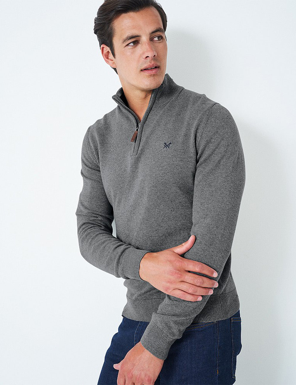 Crew Clothing Classic 1/2 Zip Knit Jumper - Grey Marl