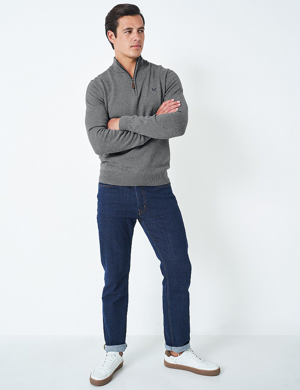 Crew Clothing Classic 1/2 Zip Knit Jumper - Grey Marl