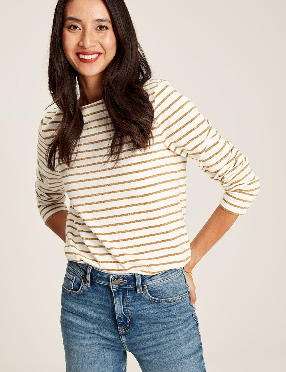 Joules Harbour Long Sleeve Top - Gold Stripe