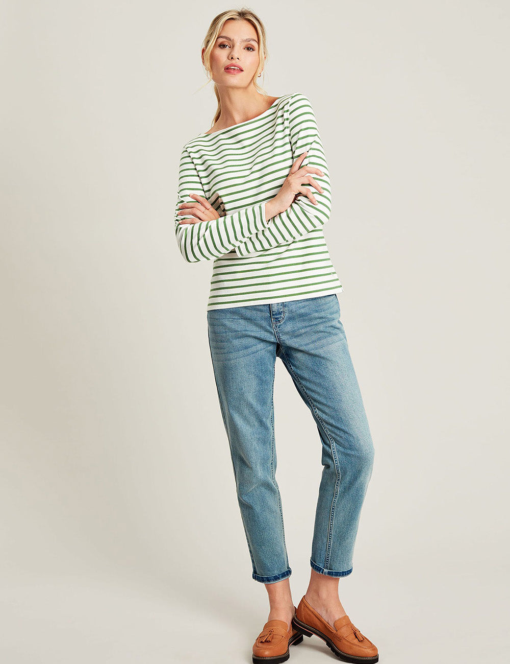 Joules Harbour Long Sleeve Top - Green Stripe