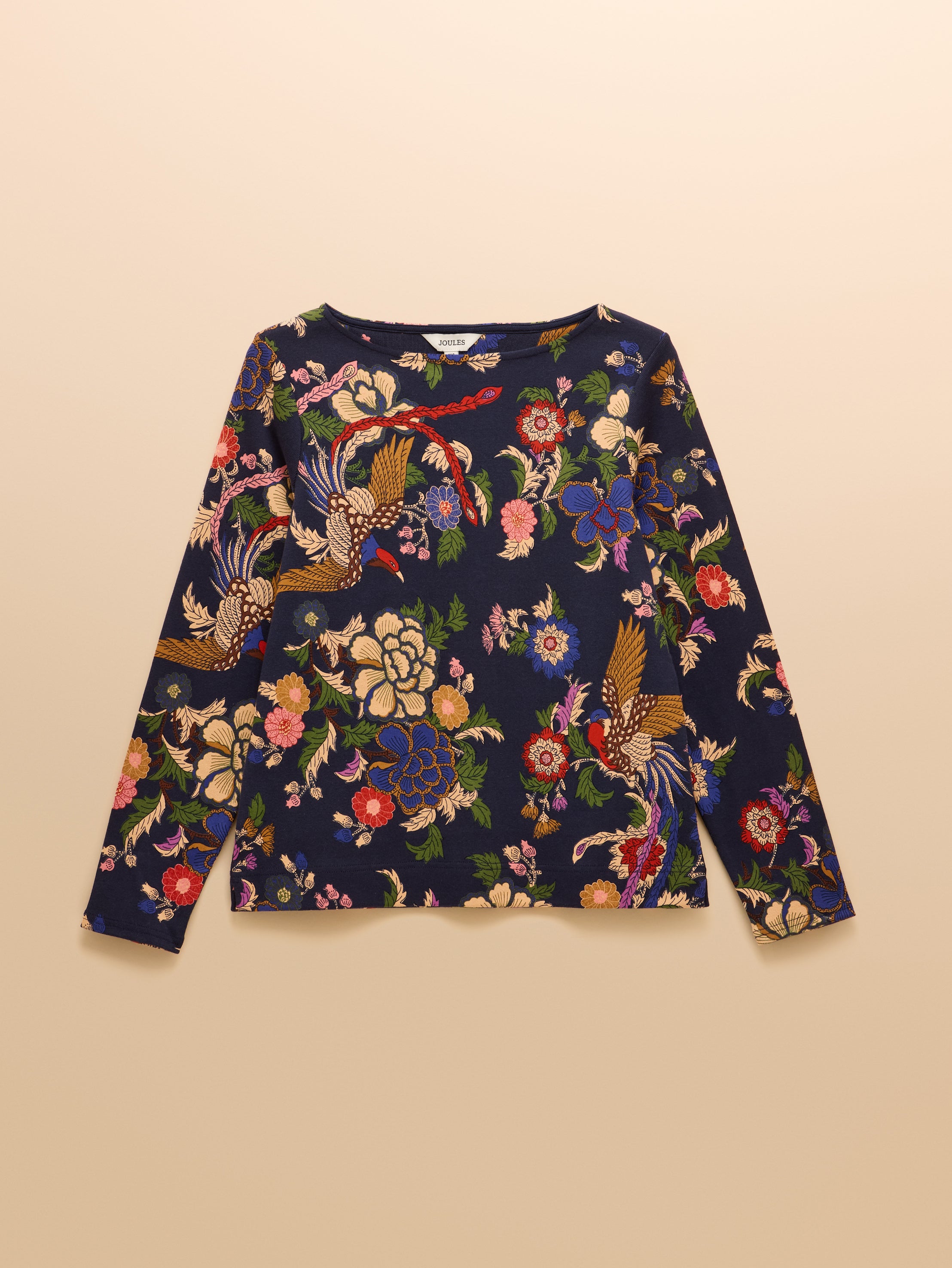 Joules Harbour Navy Bird Floral Boat Neck Printed Top