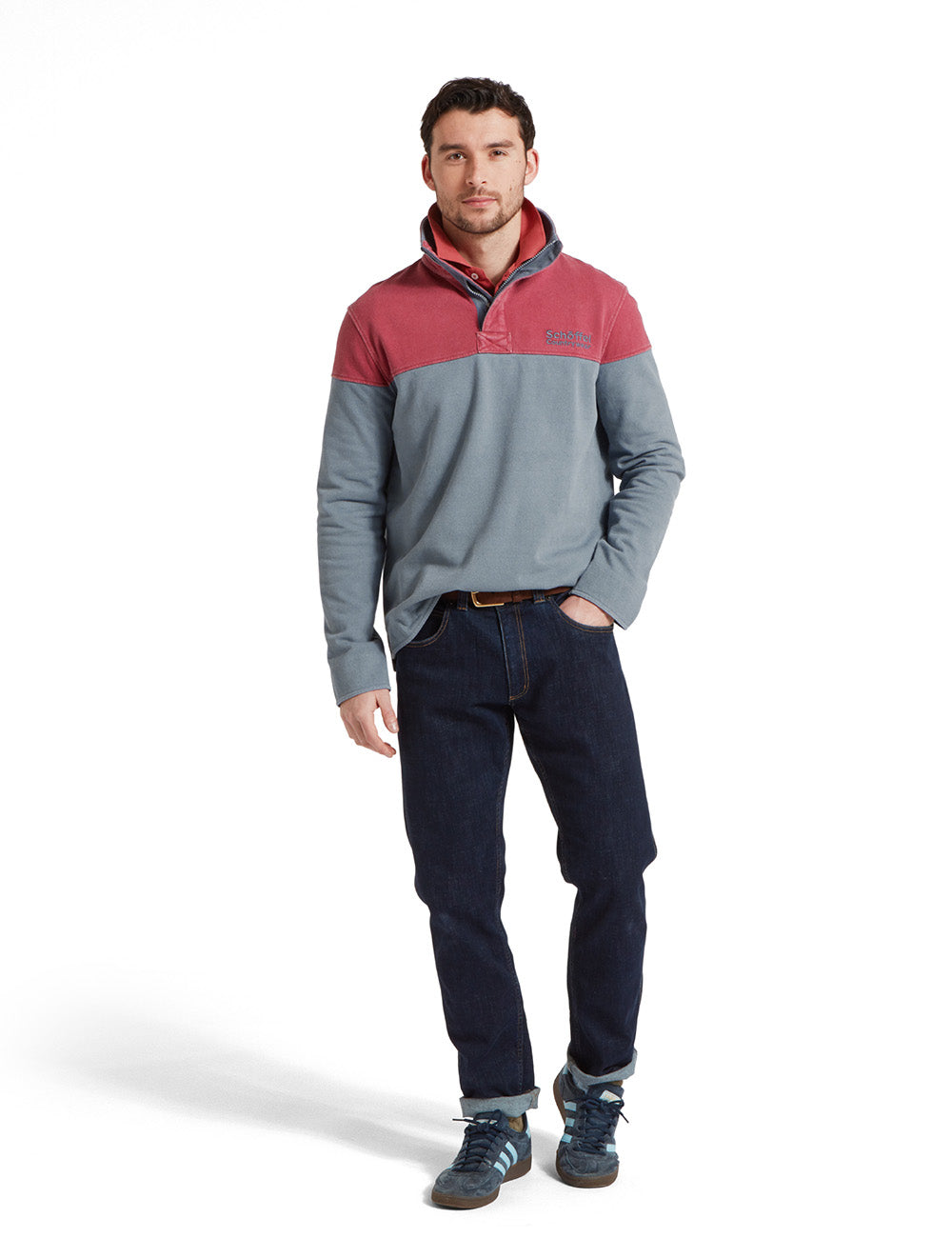 Schoffel Helford Heritage Sweatshirt - Slate Red/Dark Pigeon Blue