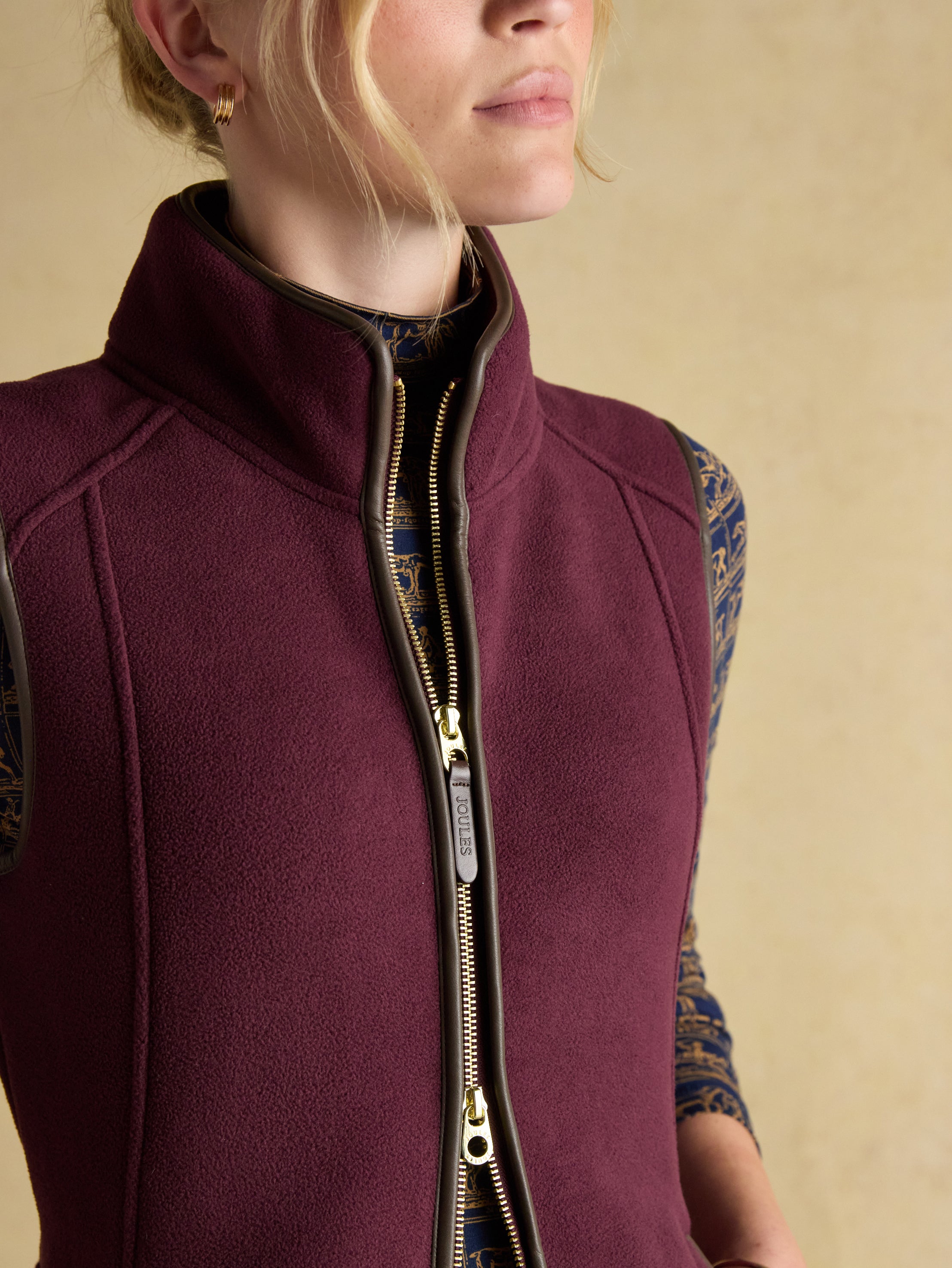 Joules Heritage Regular Fleece Gilet Bergundy