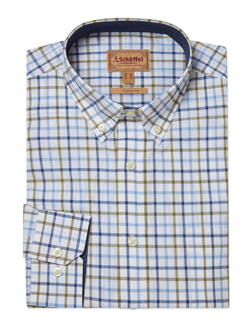 Schoffel Holkham Classic Shirt - French Navy/Light Khaki/Sky Blue
