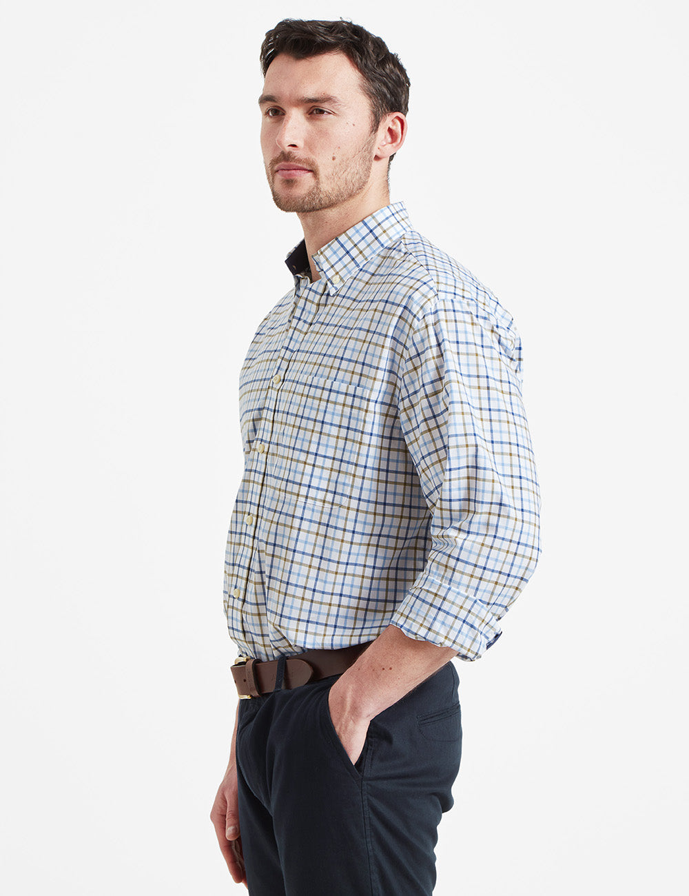 Schoffel Holkham Classic Shirt - French Navy/Light Khaki/Sky Blue