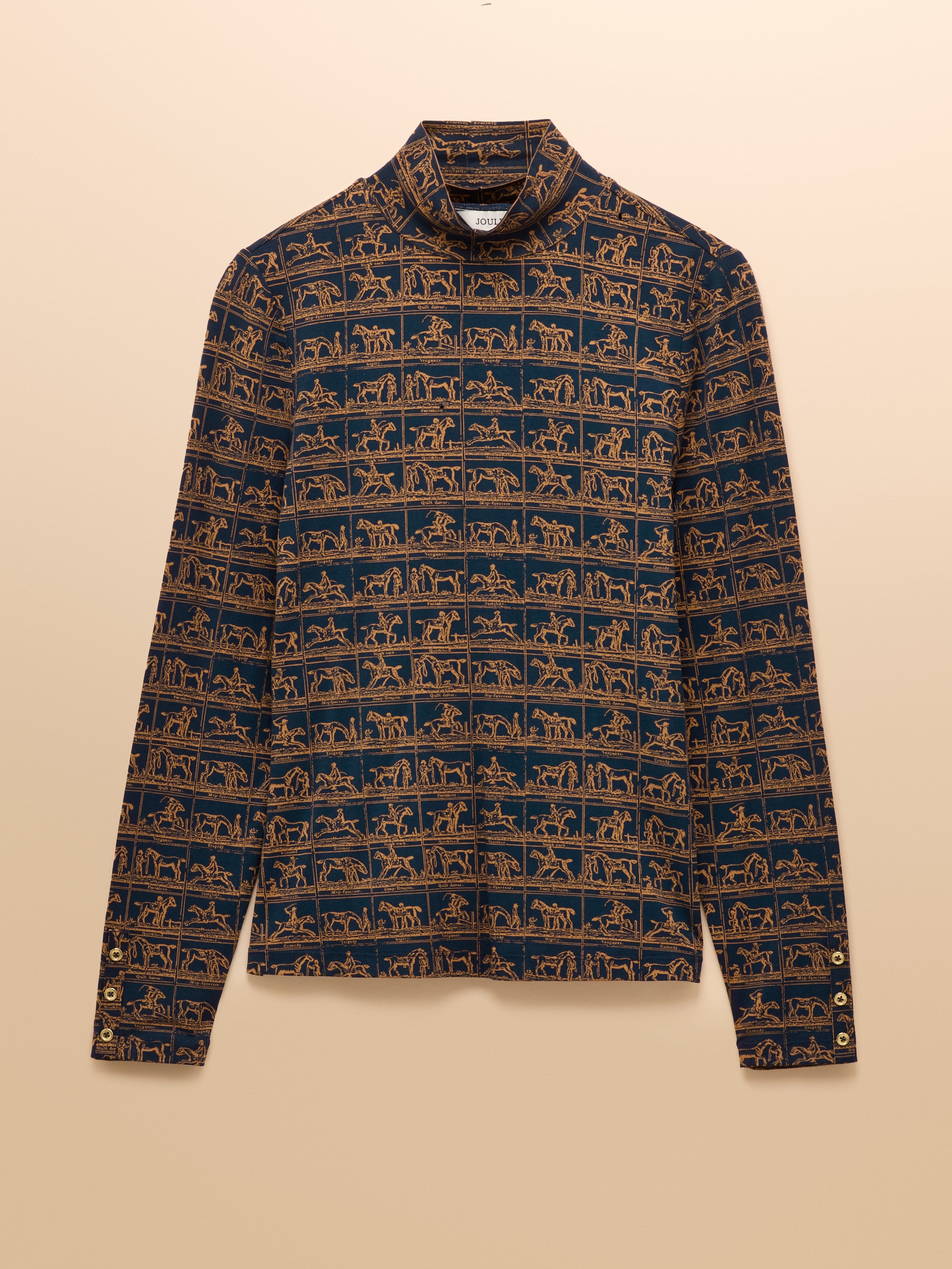 Joules Amy Printed High Neck Jersey Top Navy Horse