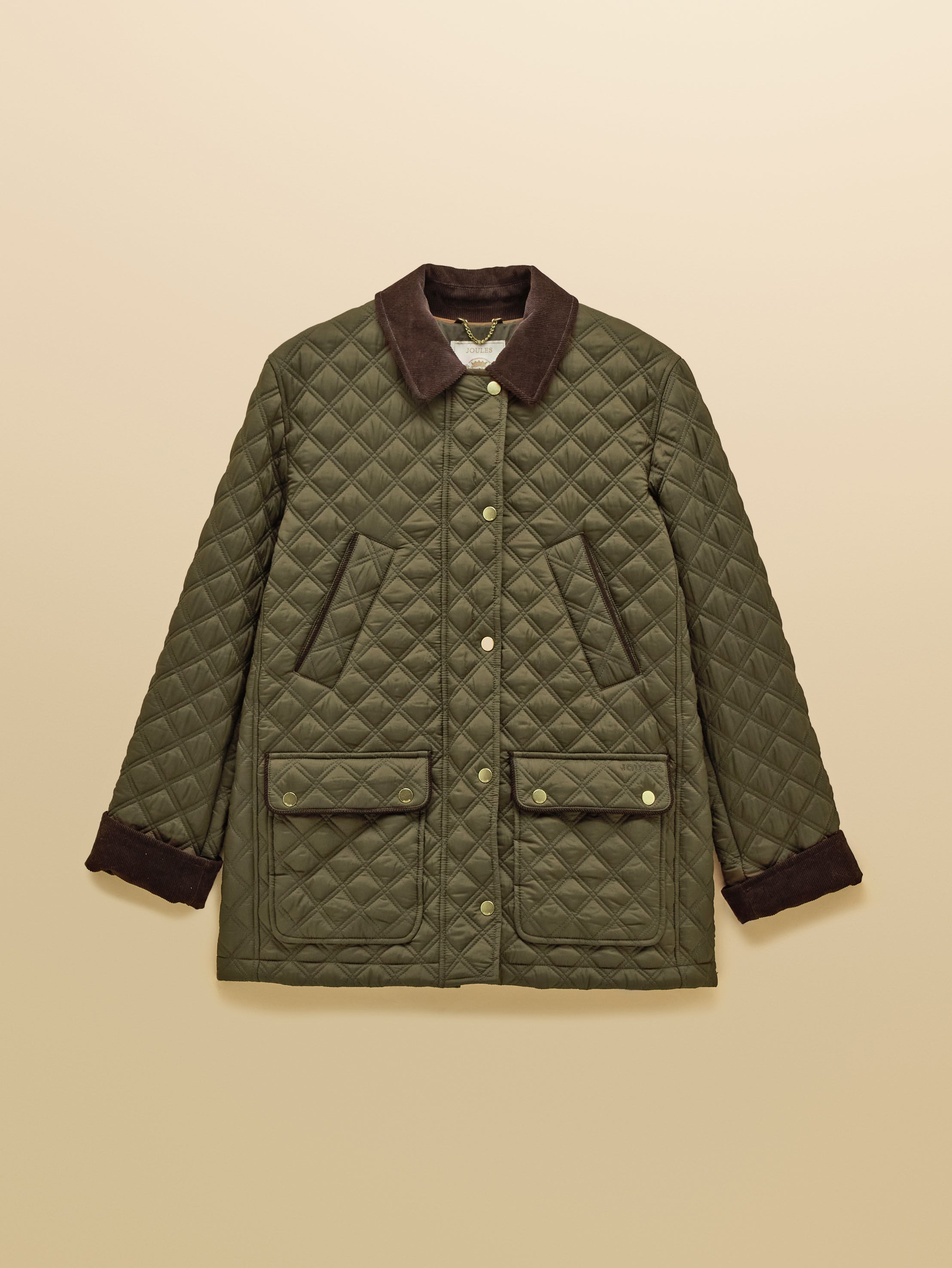 Joules Beatrix Khaki Green Showerproof Diamond Quilted Coat
