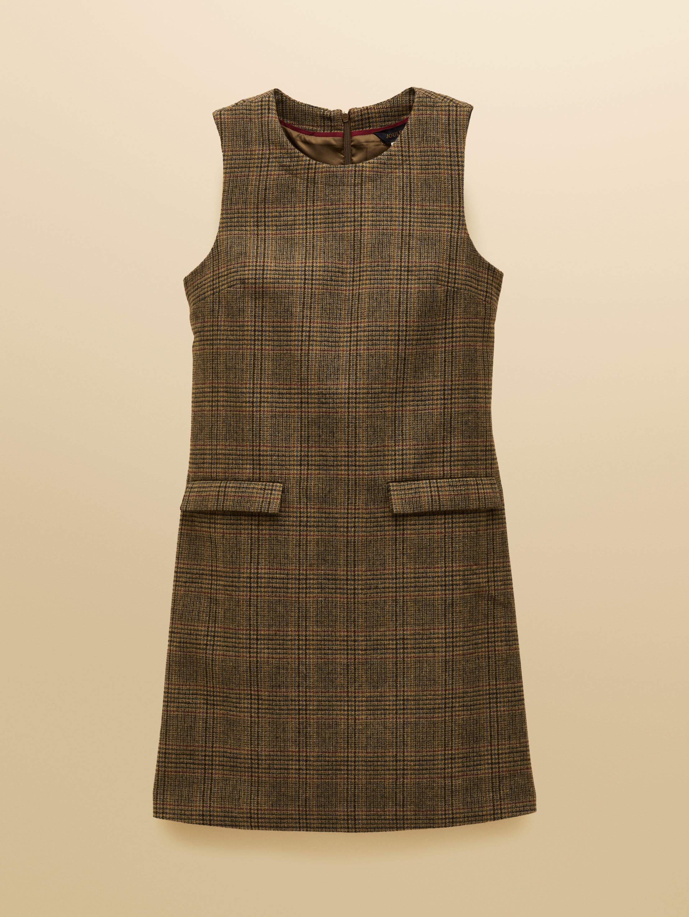 Joules Edwina Check Shift Brown Tweed Wool Blend Dress