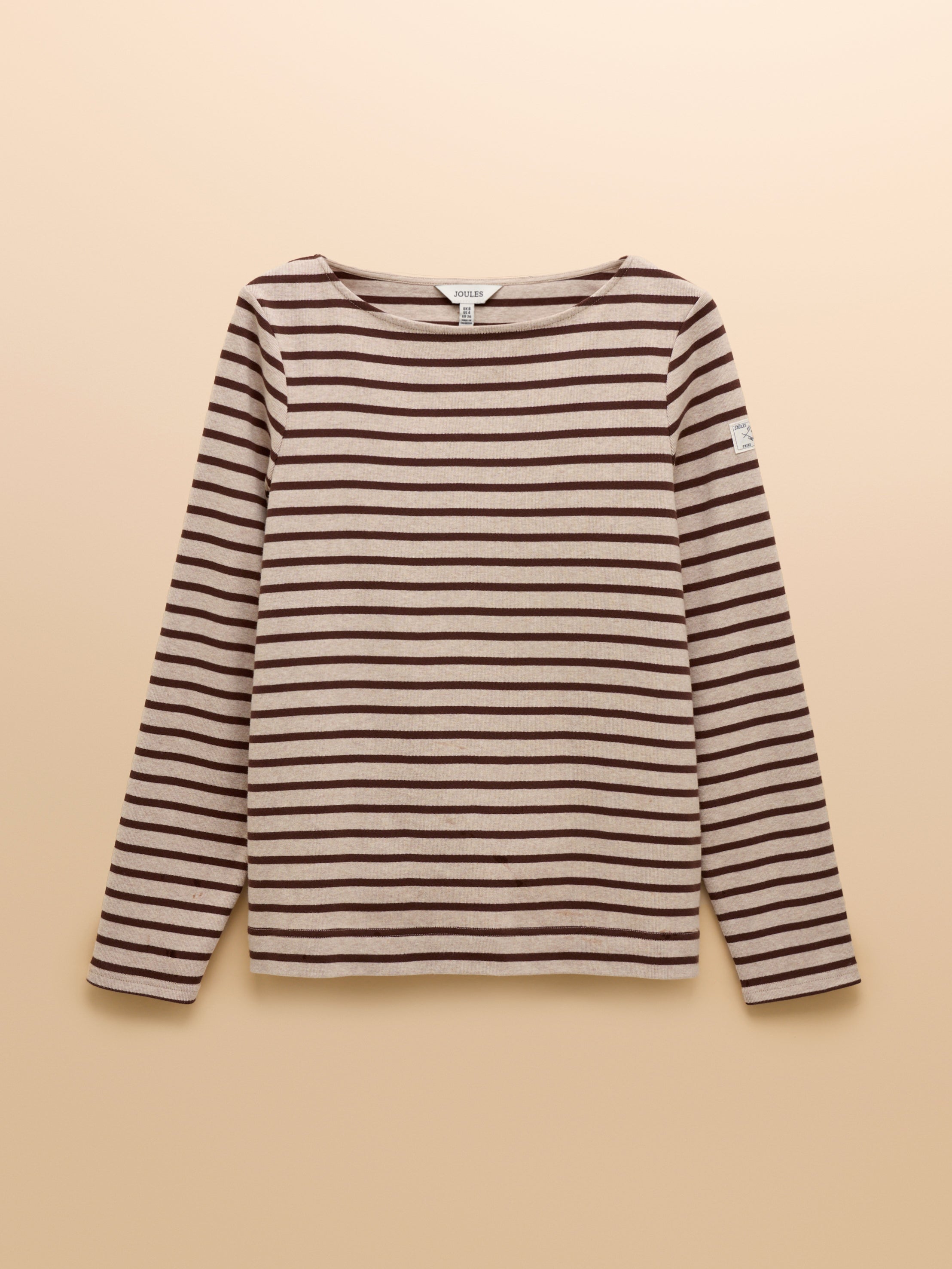 Harbour Neutral Boat Neck Long Sleeve Breton Stripe Top