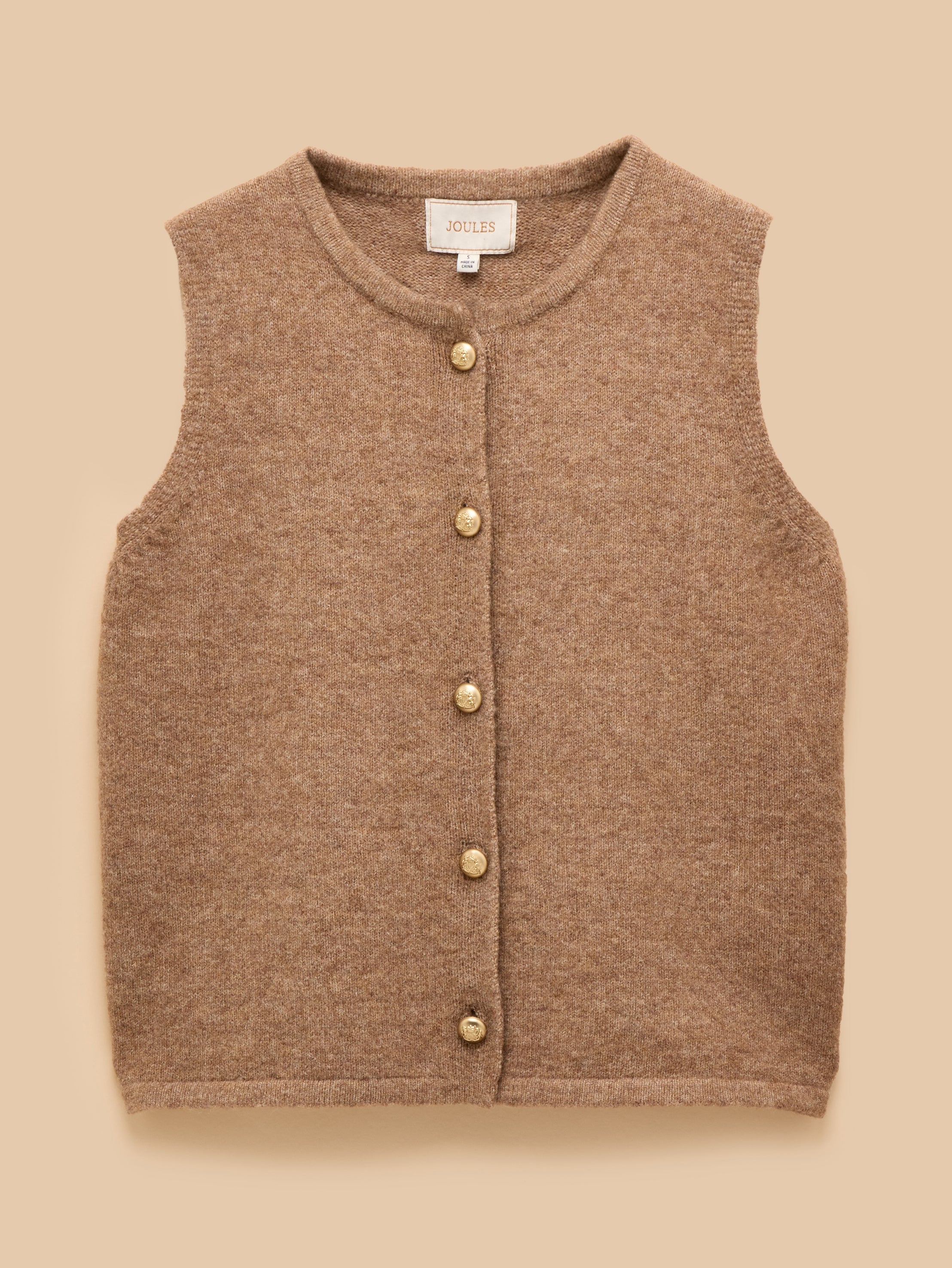 Joules Holly Camel Button Through Knitted Vest