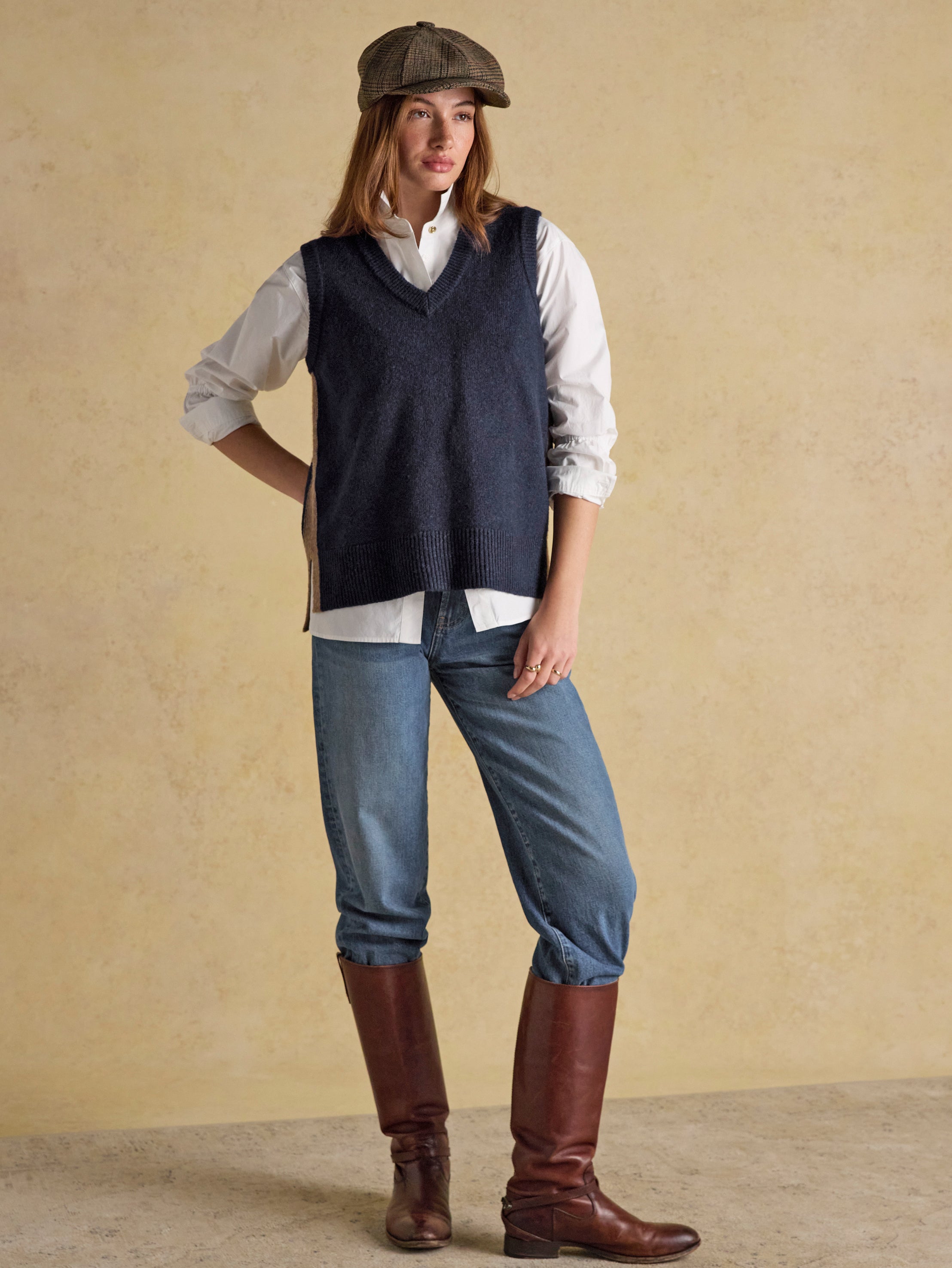 Joules Holly Navy V-Neck Longline Knitted Vest