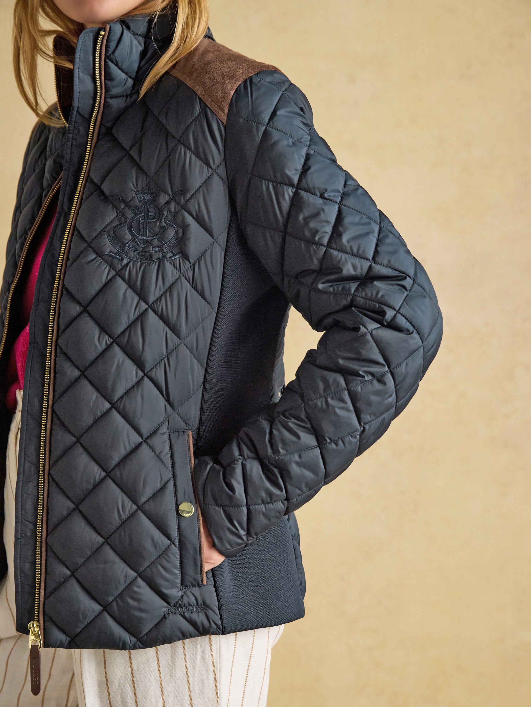 Joules Braemar Luxe Navy Blue Showerproof Diamond Quilted Coat