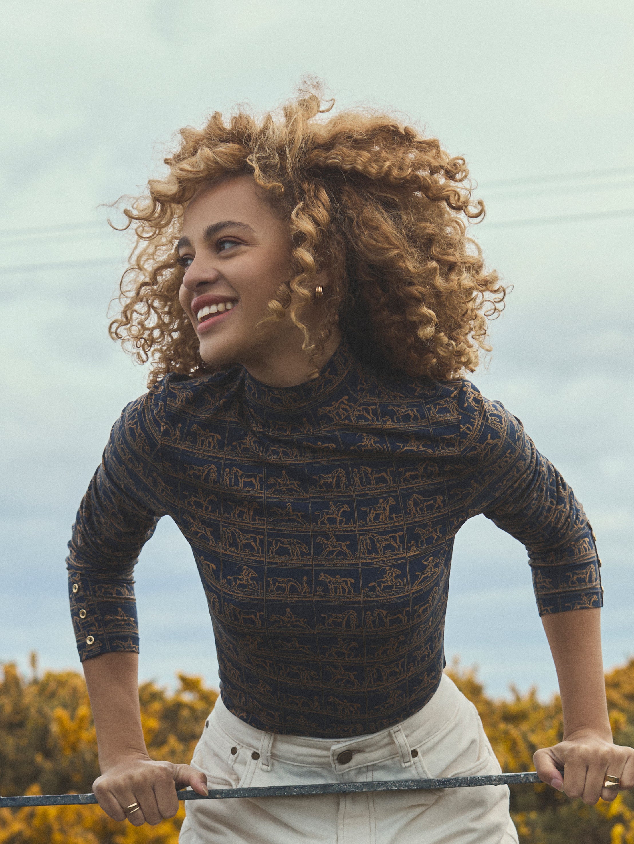 Joules Amy Printed High Neck Jersey Top Navy Horse