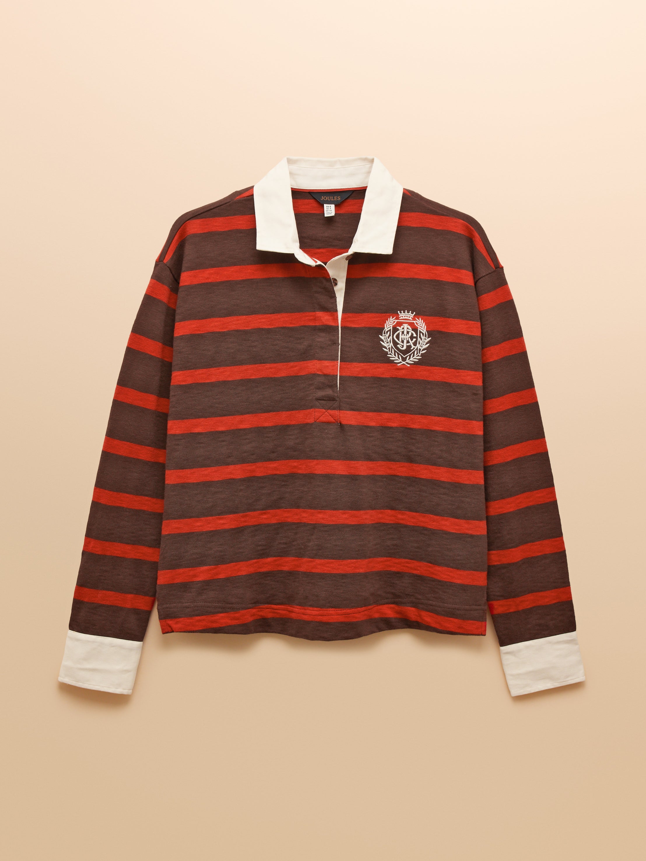 Joules Lara Burnt Orange & Brown Stripe Boxy Fit Rugby Shirt
