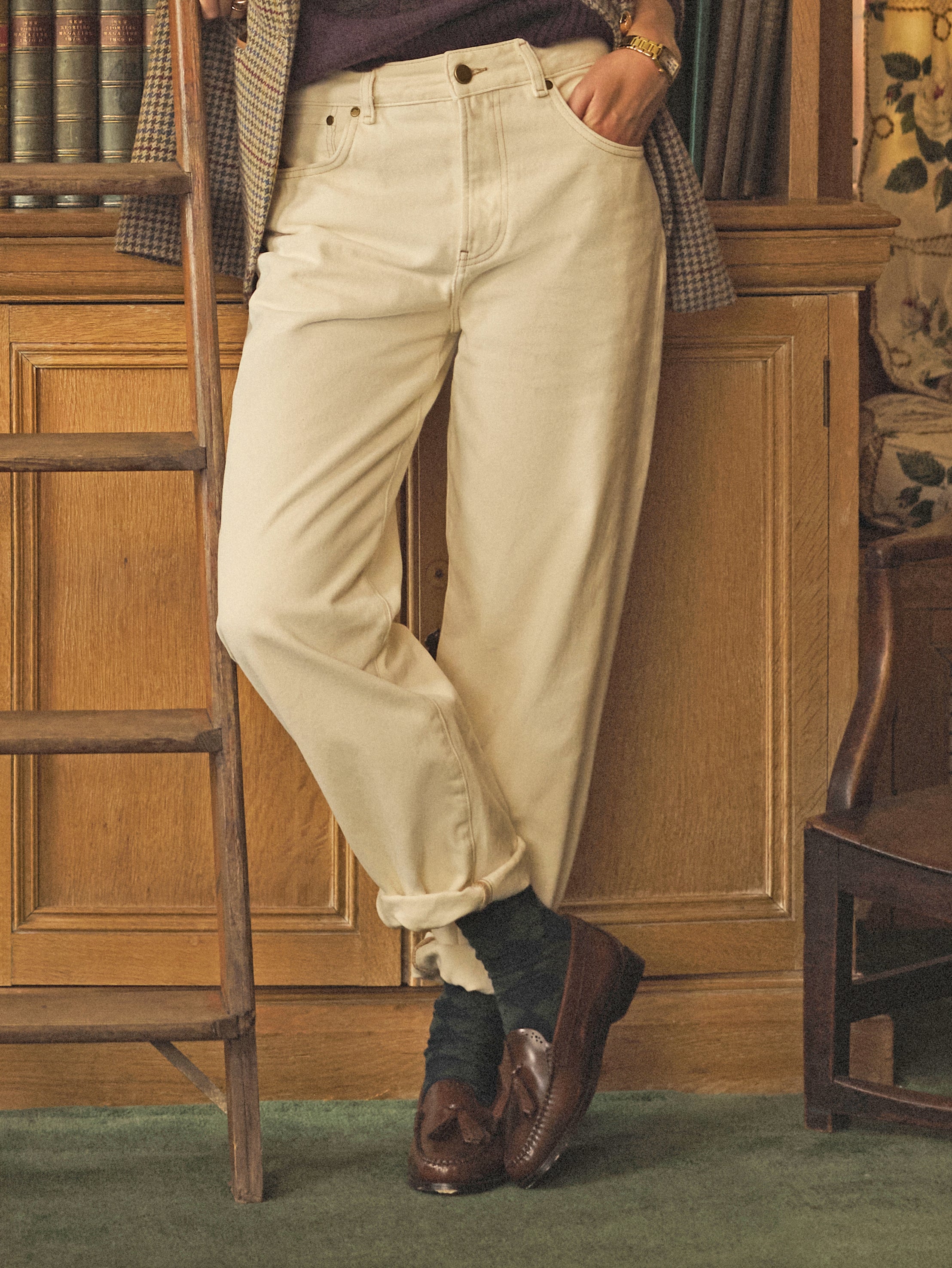Joules Ecru Relaxed Fit Mid Rise Jeans