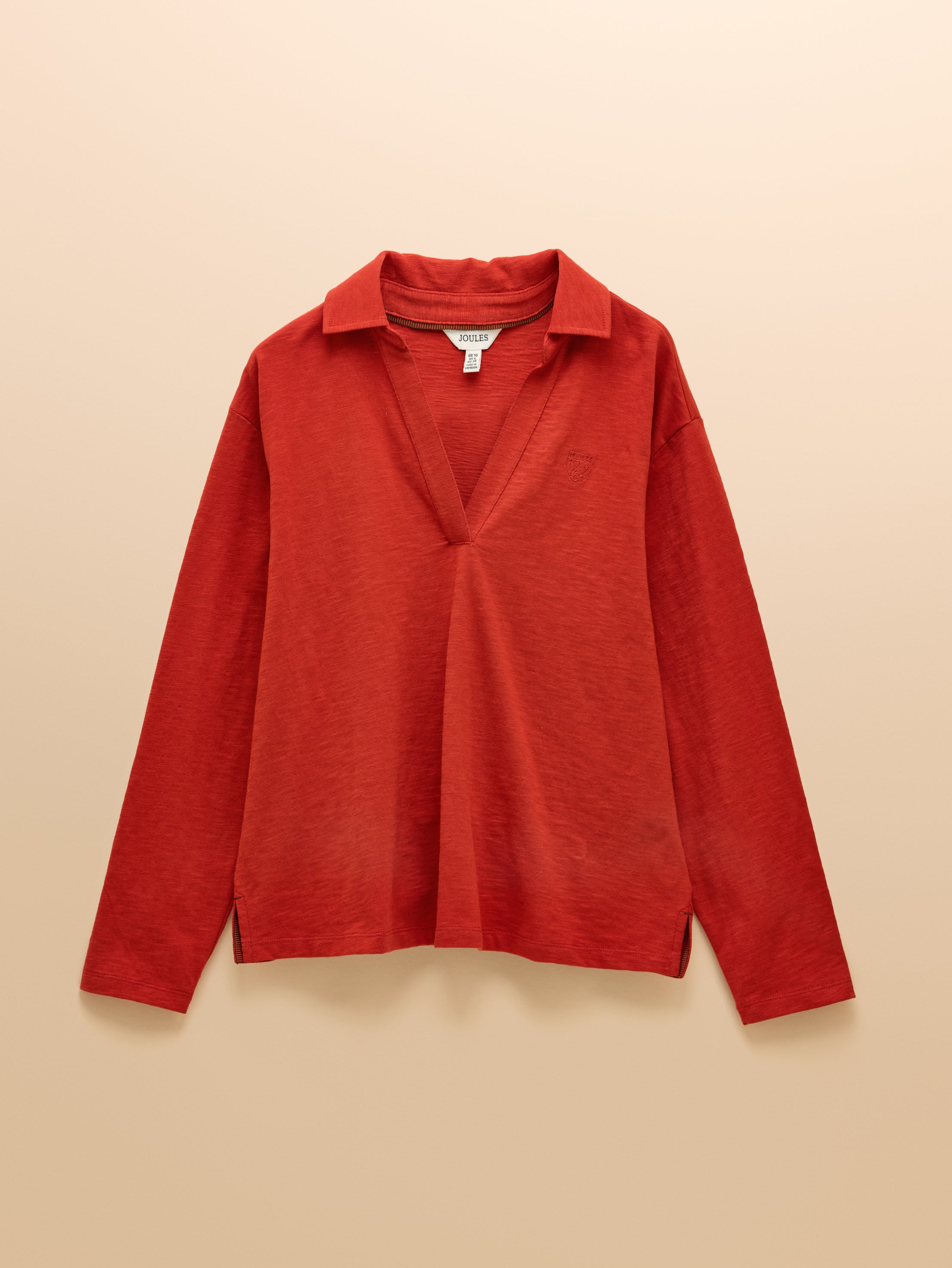Joules Tallie Burnt Orange Combed Cotton Slub Collared Top