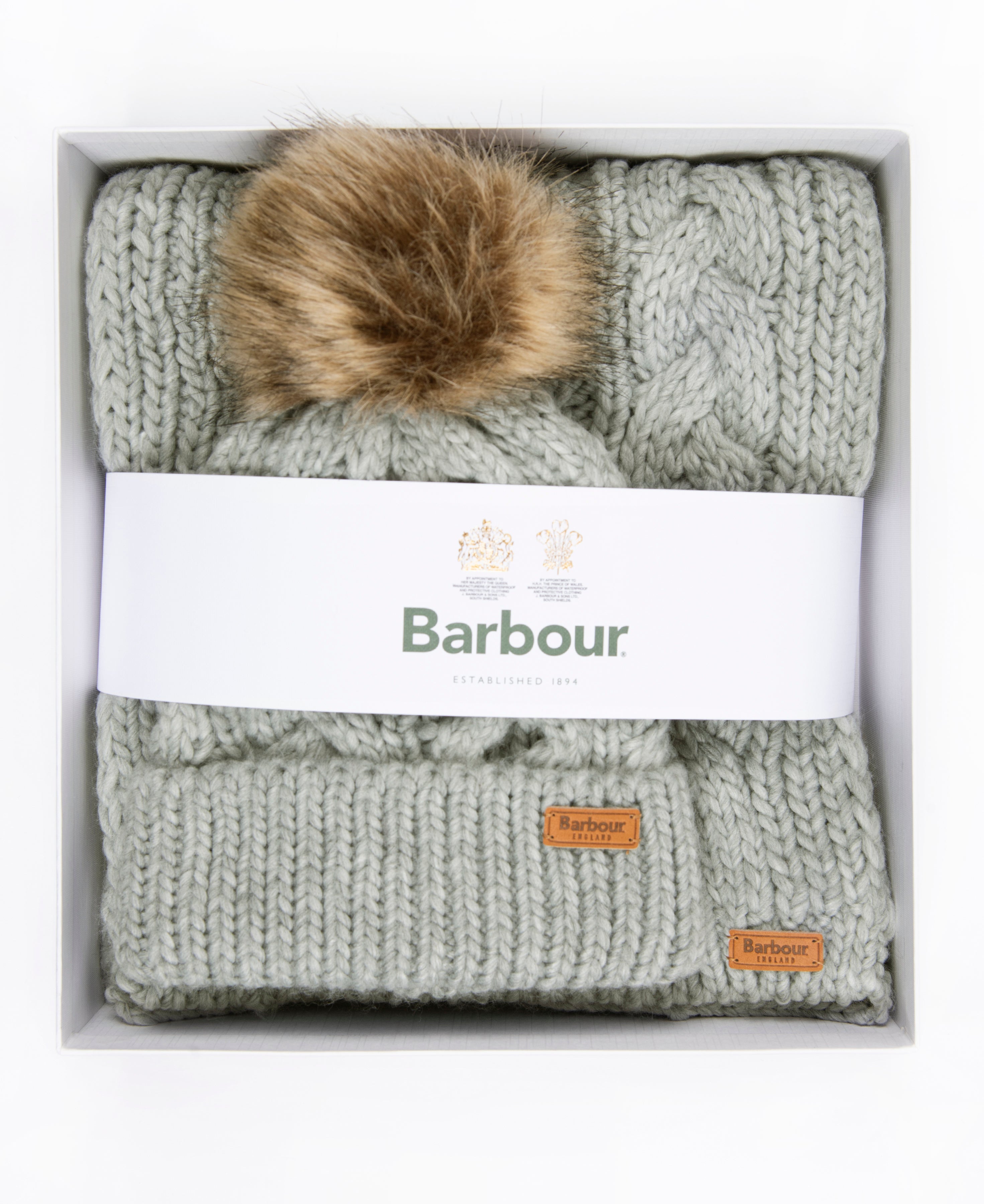 Barbour Penshaw Beanie & Scarf Gift Set Grey