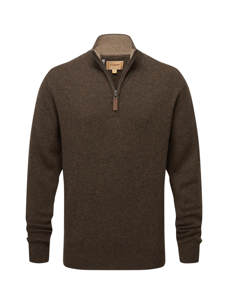 Schoffel Lewis Lambswool 1/4 Zip Jumper Chocolate
