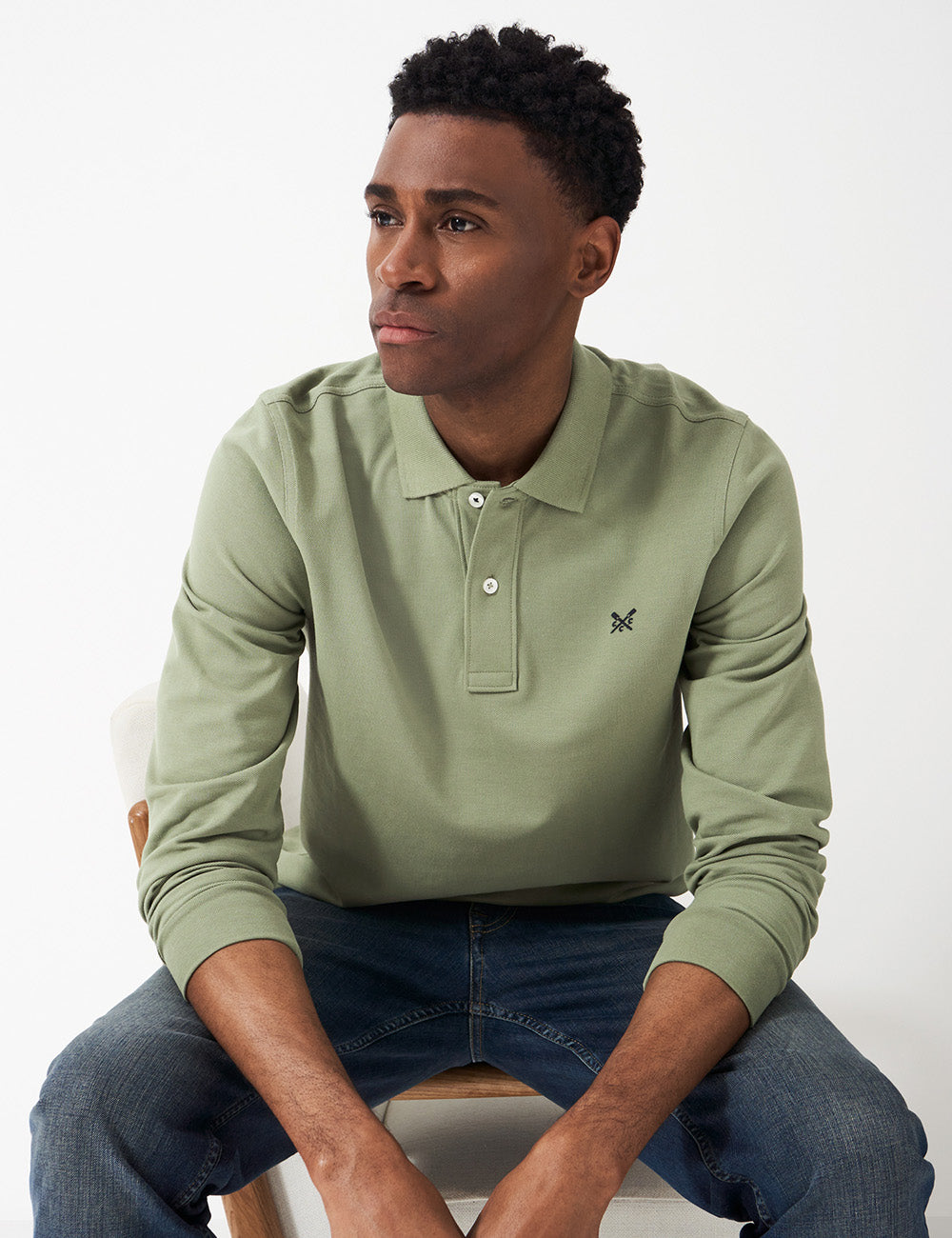 Crew Clothing Long Sleeve Classic Polo Shirt - Artichoke