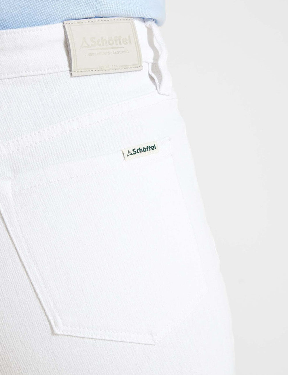 Close up of the Schoffel branded label on the Poppy Jeans