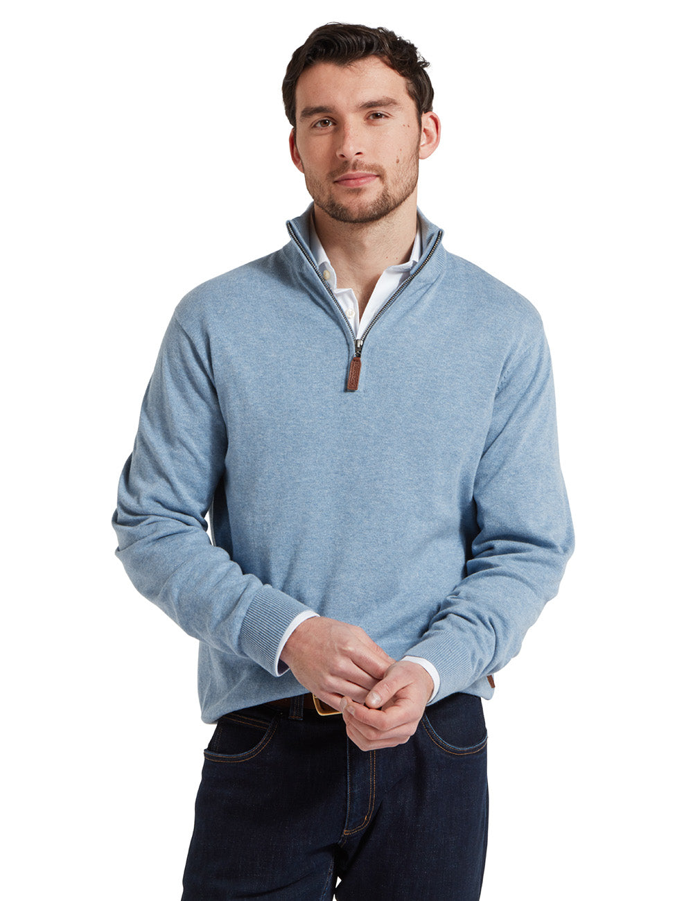 Schoffel Porthmeor Pima 1/4 Zip Jumper - Denim Blue