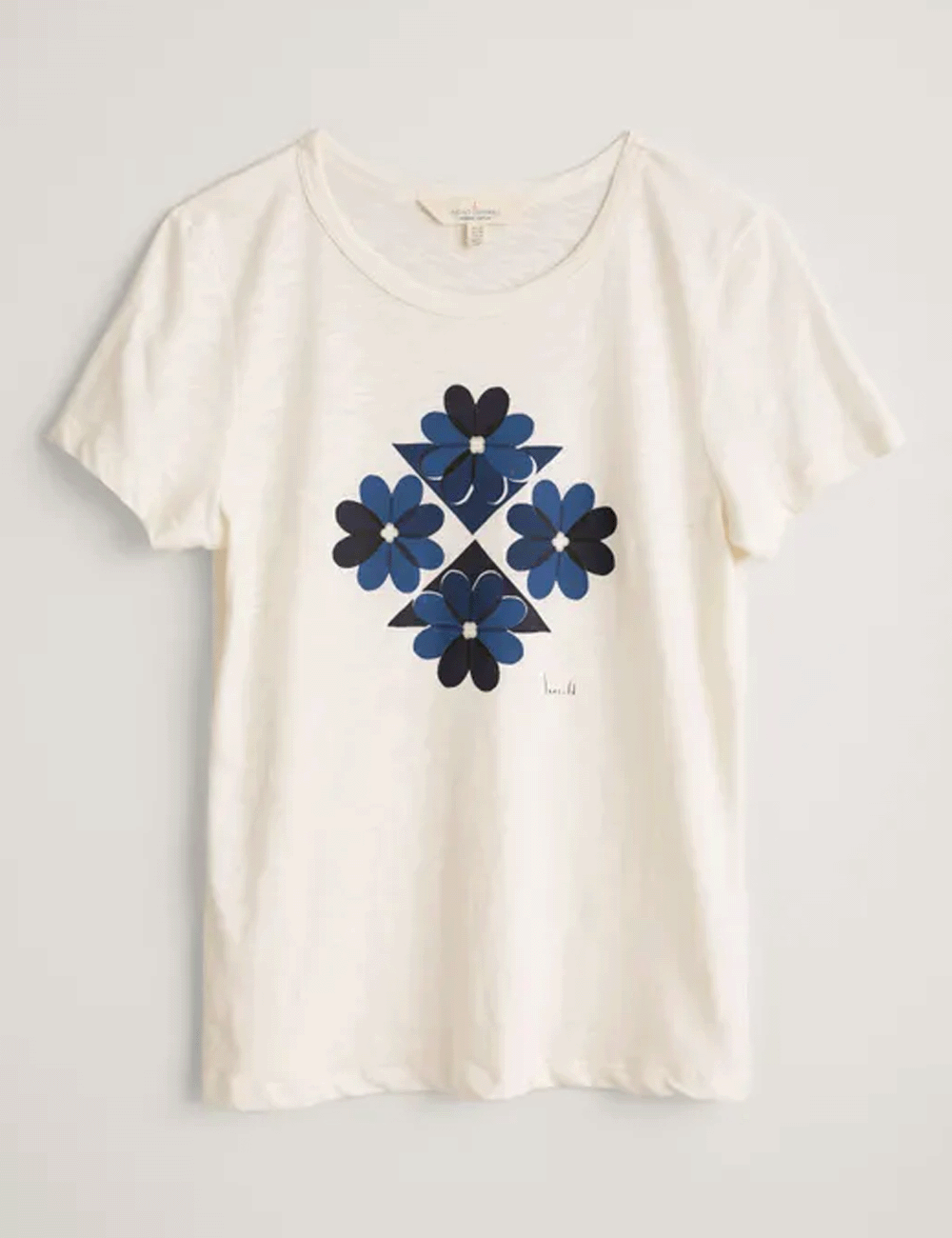 Seasalt's Printing Ink T-Shirt in Tiled Floral Chalk on a grey background