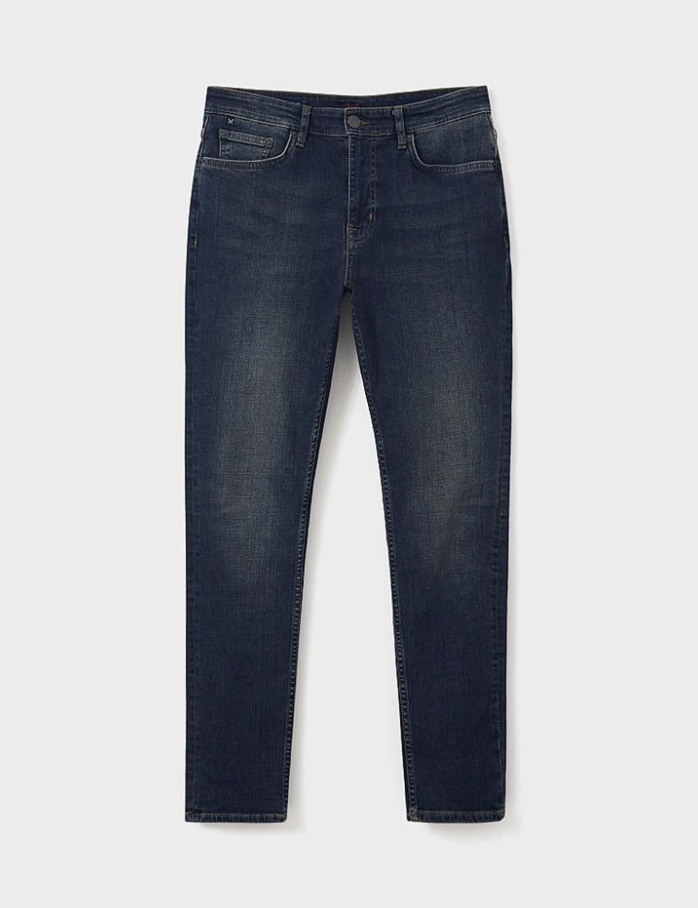 Crew Clothing's Spencer Jeans in Dark Vintage on a grey background