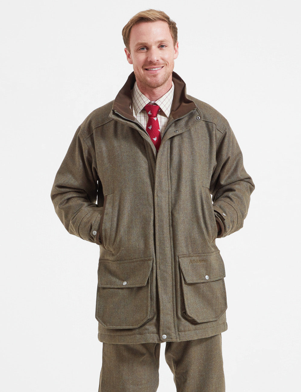 Schoffel Ptarmigan Tweed Classic Coat - Loden Green Herringbone Tweed