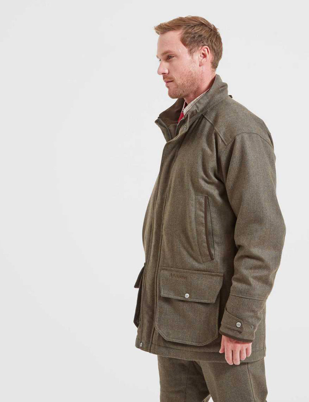 Schoffel Ptarmigan Tweed Classic Coat - Loden Green Herringbone Tweed