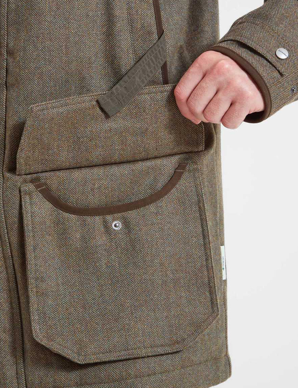 Schoffel Ptarmigan Tweed Classic Coat - Loden Green Herringbone Tweed