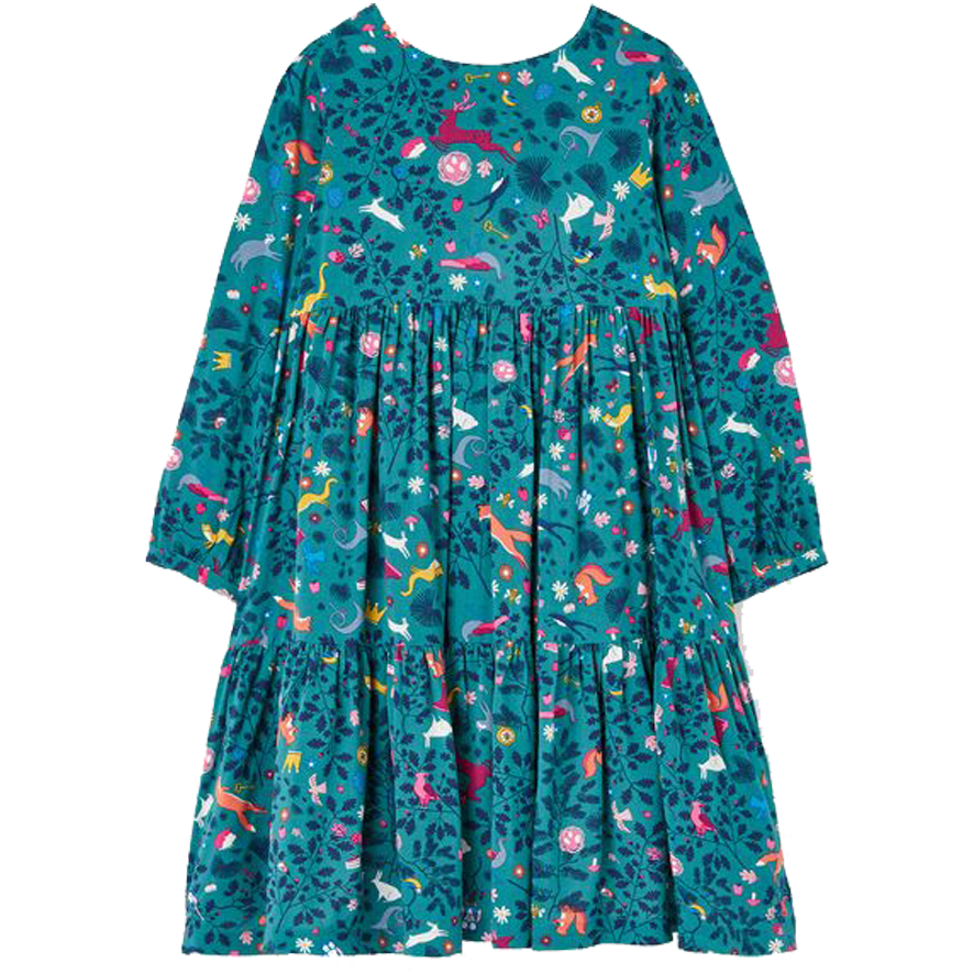 Joules Amora Tiered Woven Dress - Green Woodland