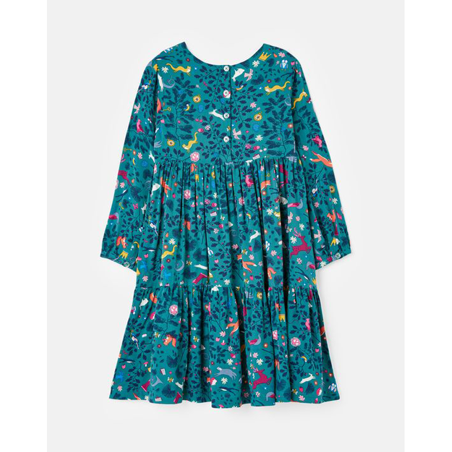 Joules Amora Tiered Woven Dress - Green Woodland