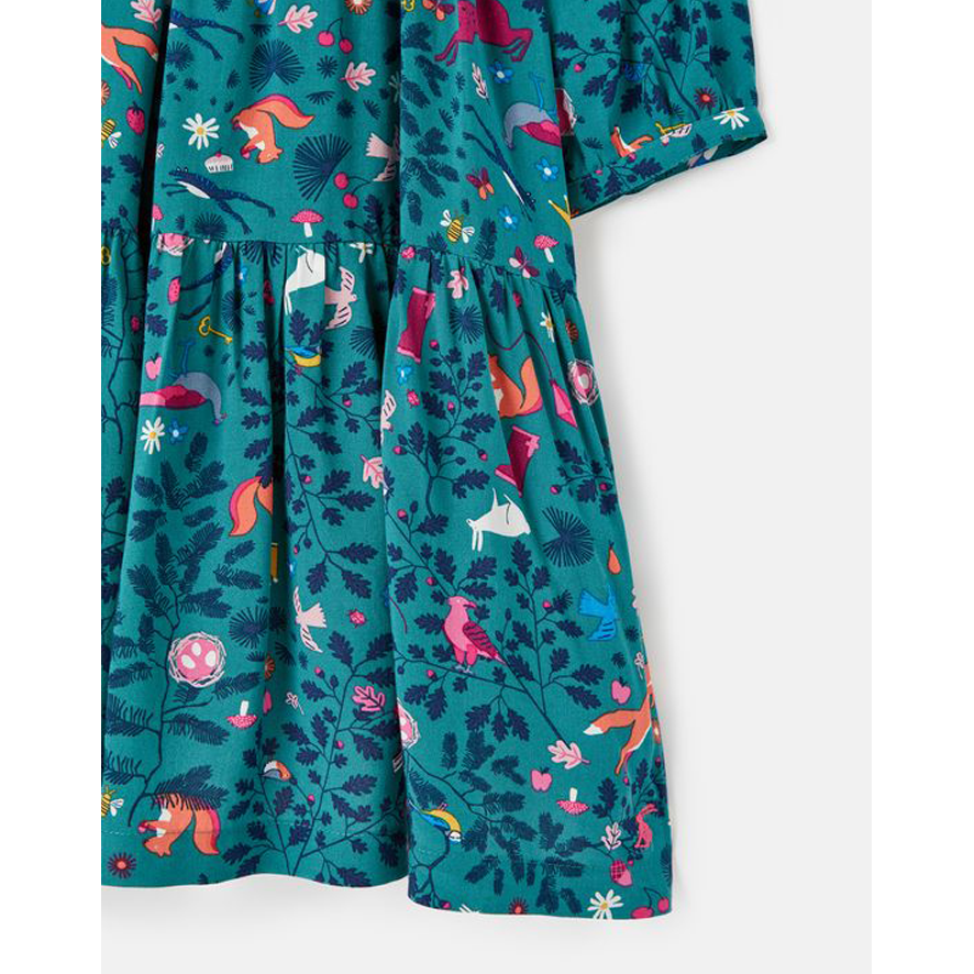 Joules Amora Tiered Woven Dress - Green Woodland