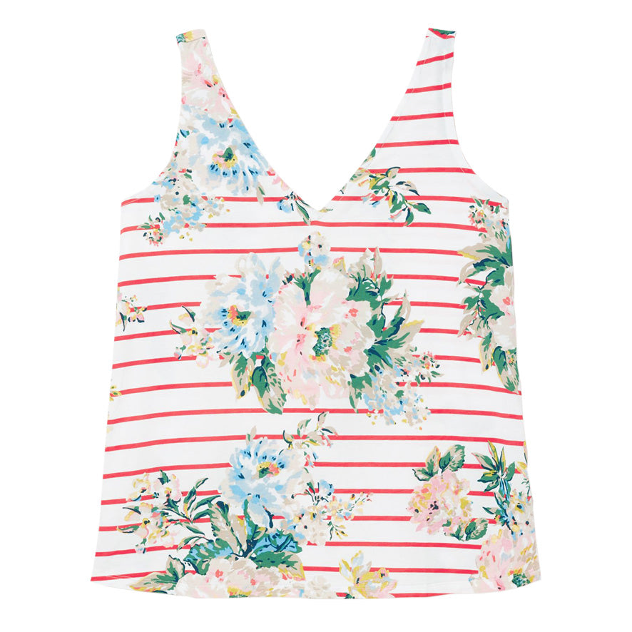 Joules Darlie Button Back Jersey Vest - Red Stripe Floral