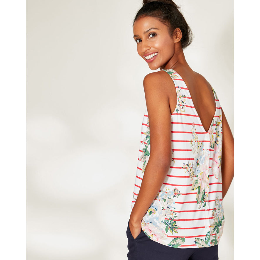 Joules Darlie Button Back Jersey Vest - Red Stripe Floral