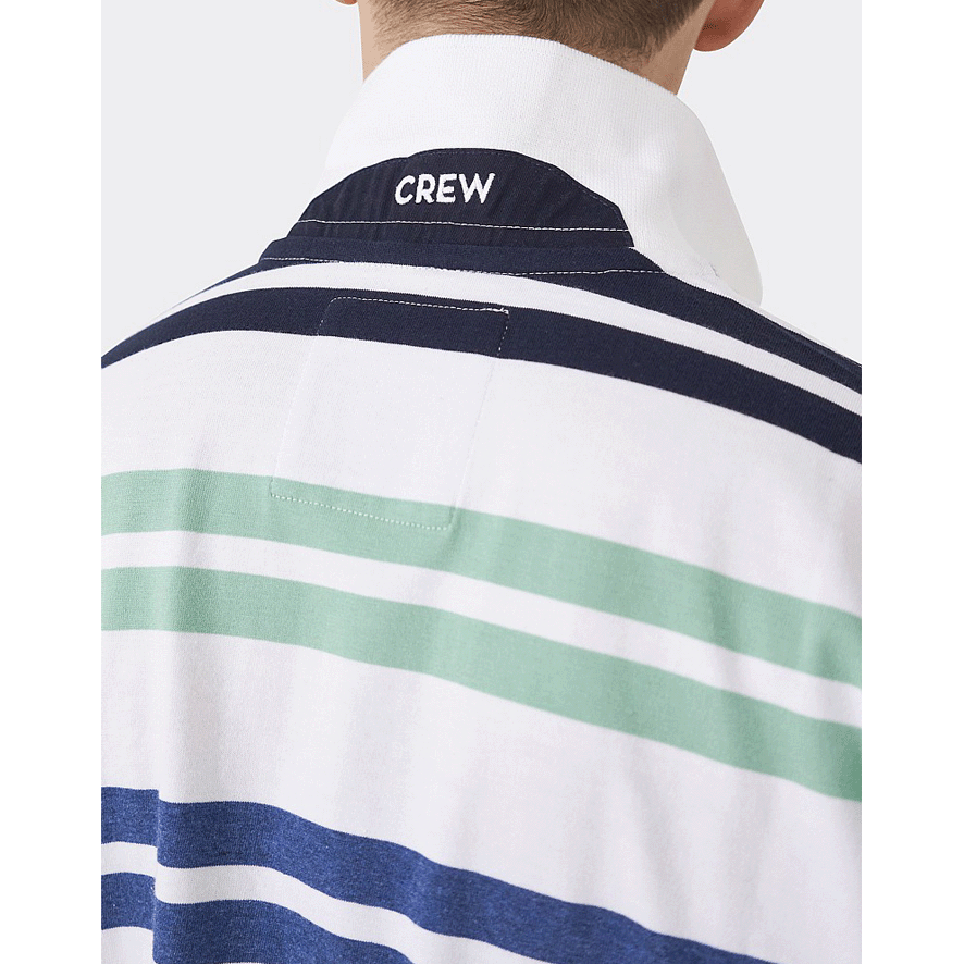 Crew Clothing Worthing Jersey Stripe Polo Shirt- White Blue Green Stripe