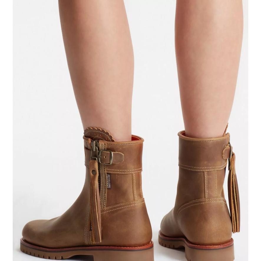 Penelope Chilvers Cropped Leather Tassel Boot - Biscuit