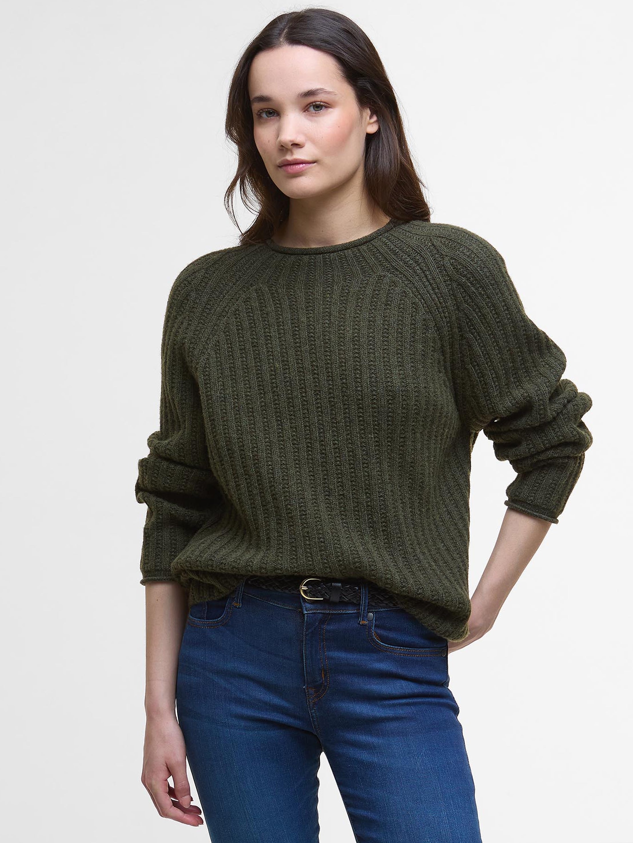 Barbour Bamburgh Crew Neck Knitted Olive Jumper