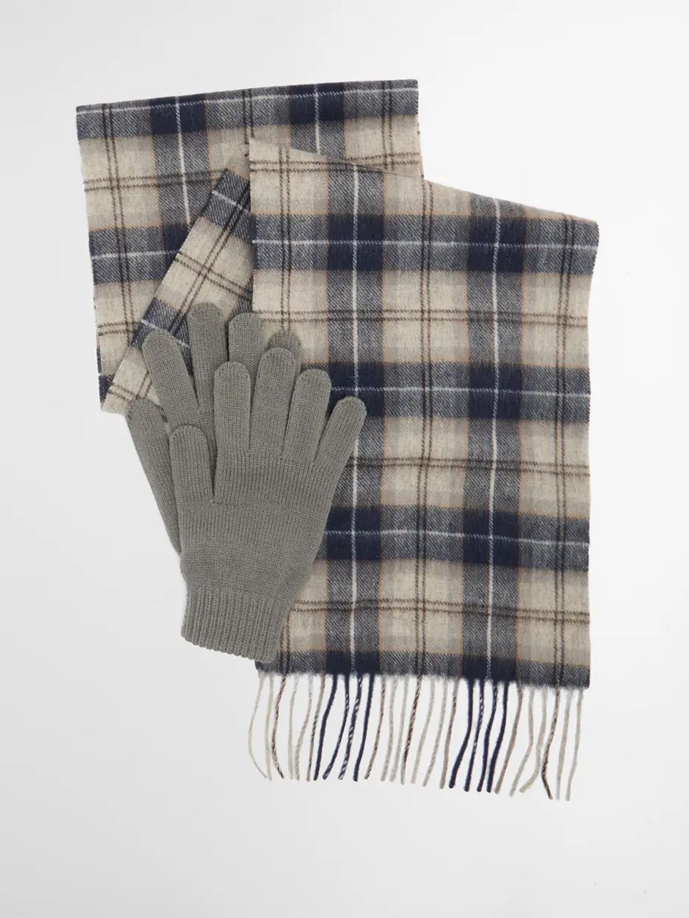 Barbour Tartan Scarf And Glove Gift Set Midnight