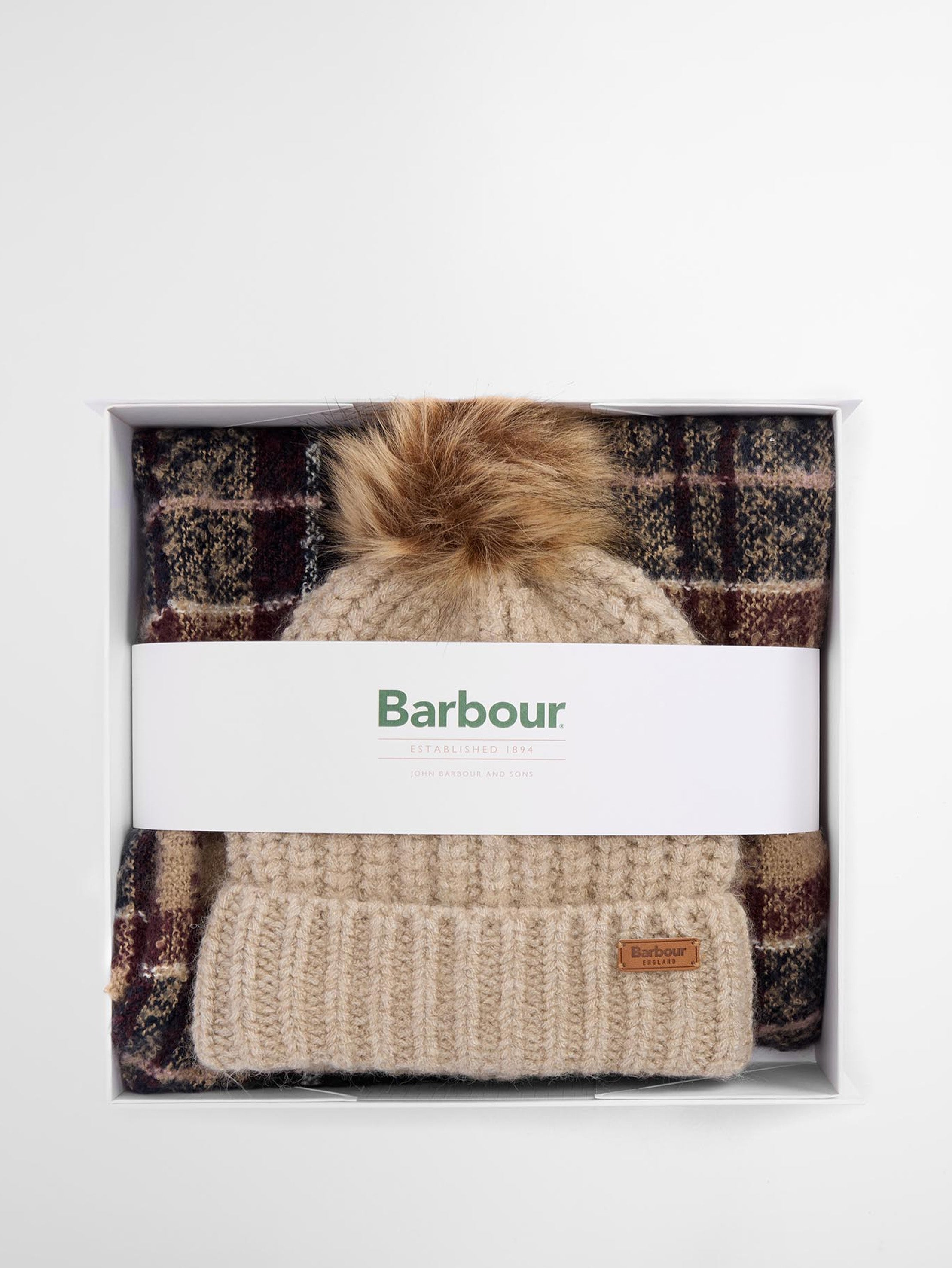 Barbour Saltburn Beanie & Tartan Scarf Gift Set