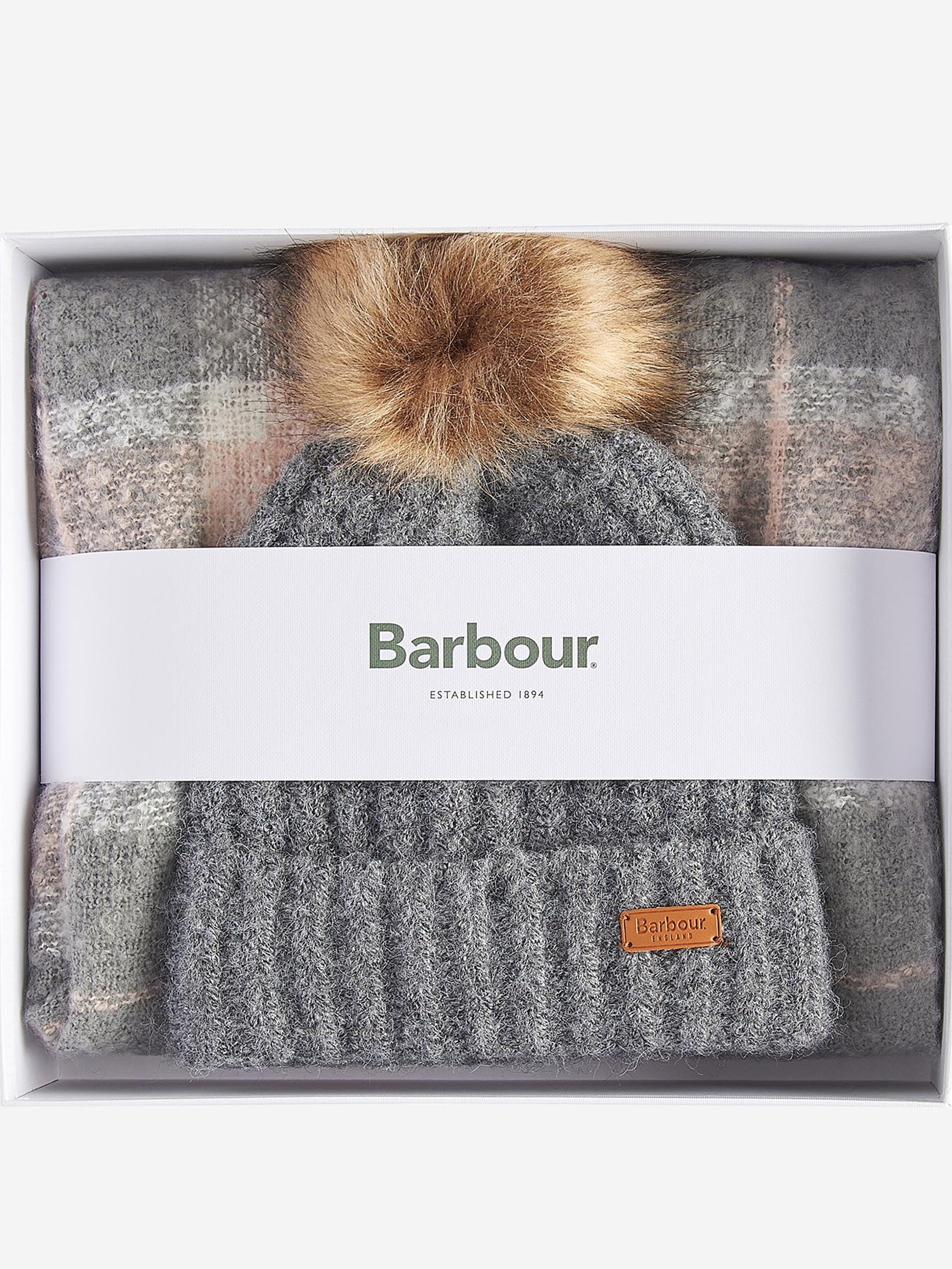 Barbour Saltburn Beanie & Tartan Scarf Gift Set Rose