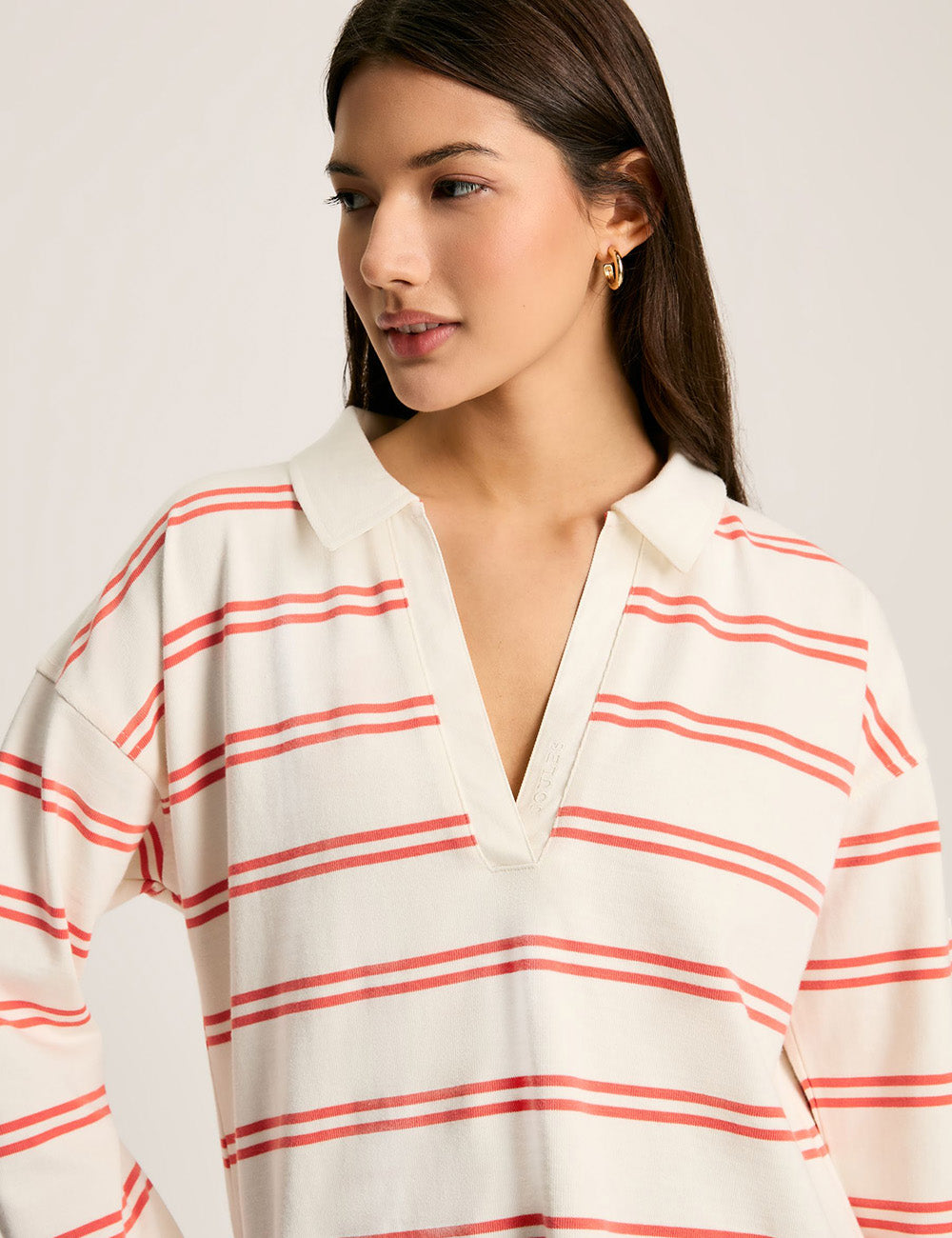 Joules Bayside Rugby Shirt - Cream/Red Stripe