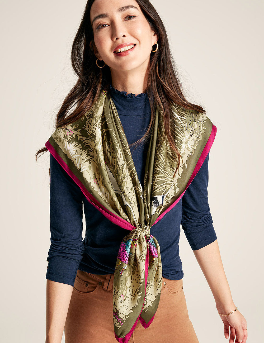 Joules Bloomfield Large Square Silk Scarf - Green Pheasant – Clarkes ...