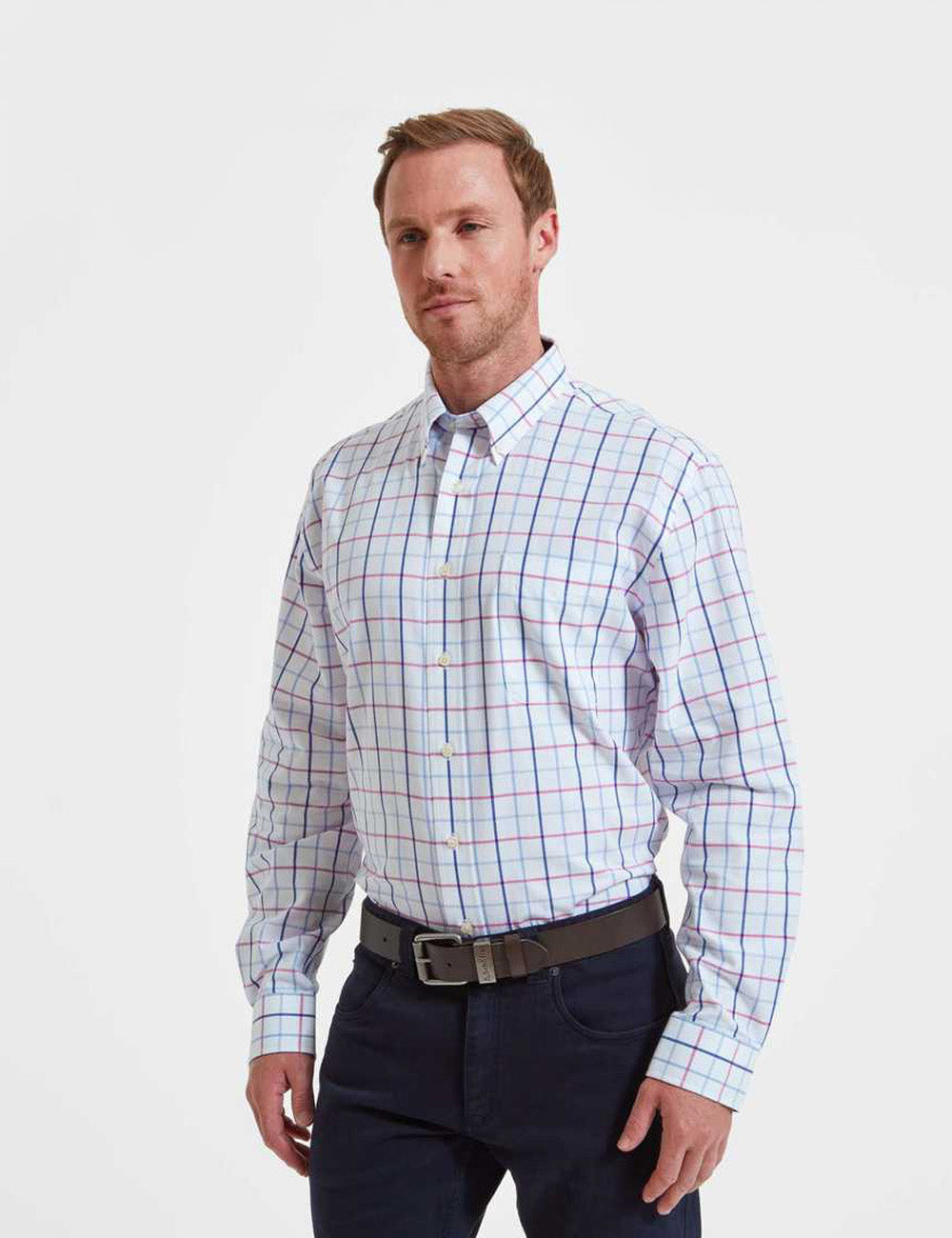 Schoffel Brancaster Classic Shirt - Blue/Pink Check