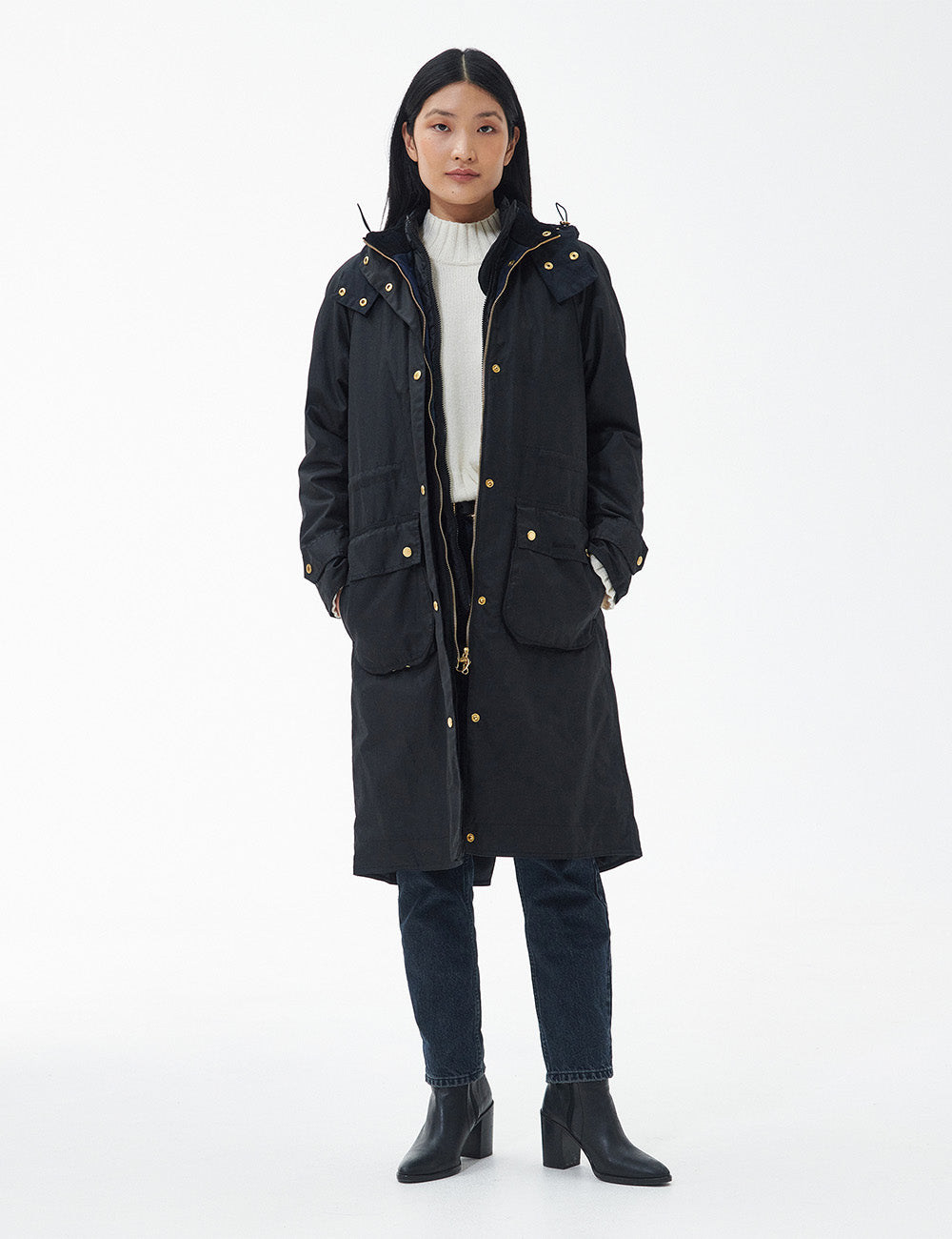 Barbour Long Cannich Wax Jacket - Black/Sage Tartan